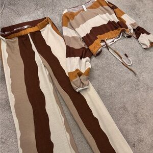 Striped Brown and Cream Lounge Set